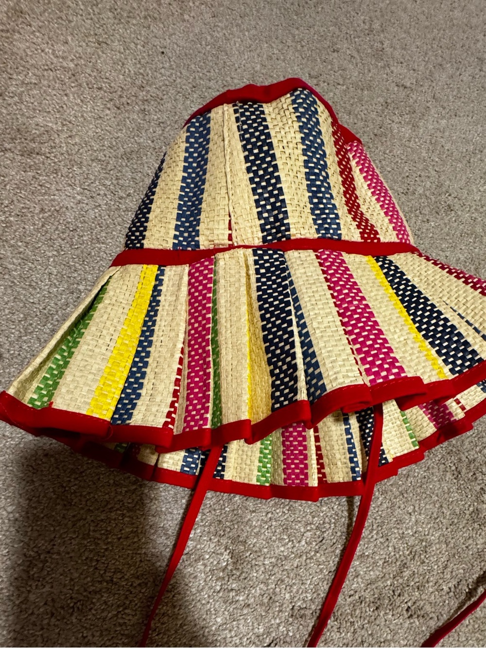 Womens Multicolor Straw Sun Hat with Red Trim - Picture 2 of 3